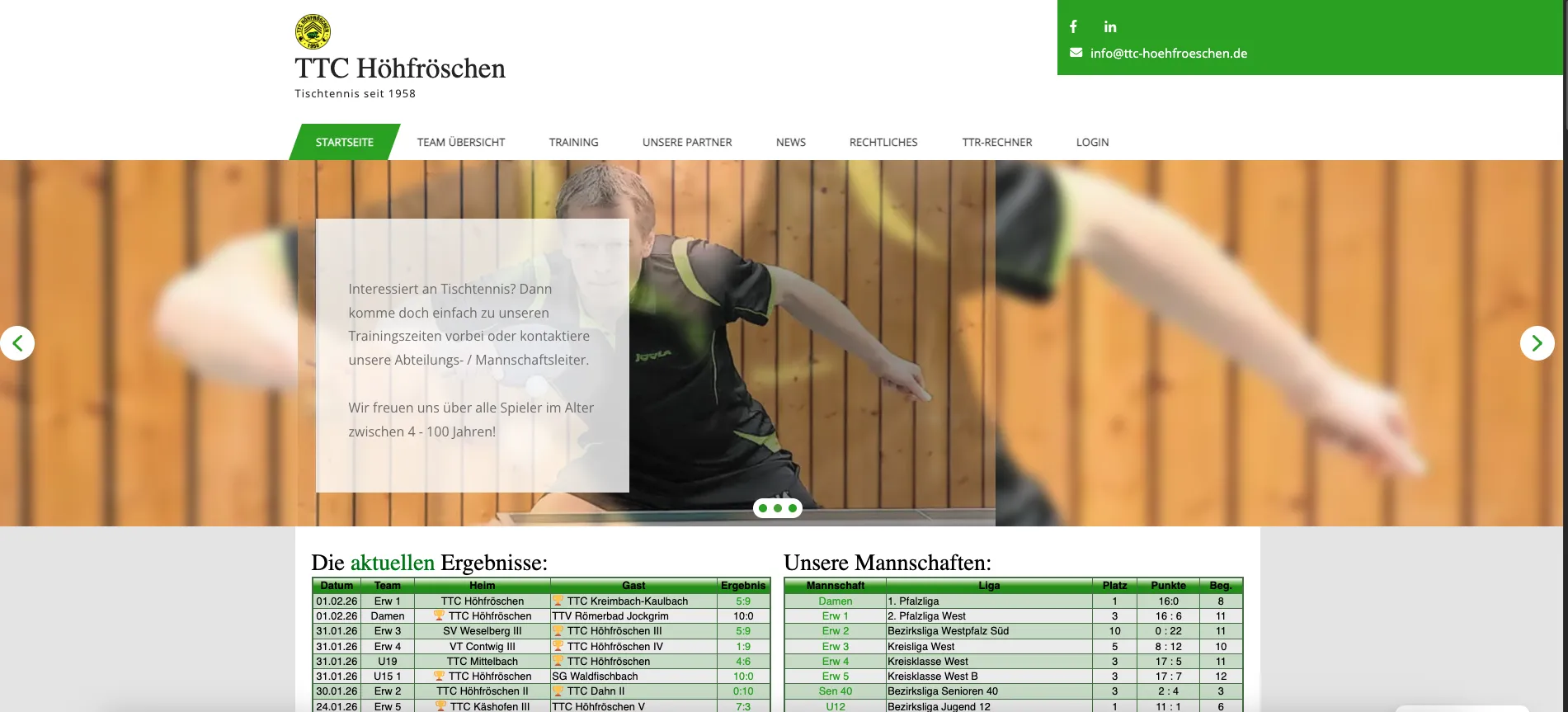 Tischtennis Vereinswebseite – Vorschau